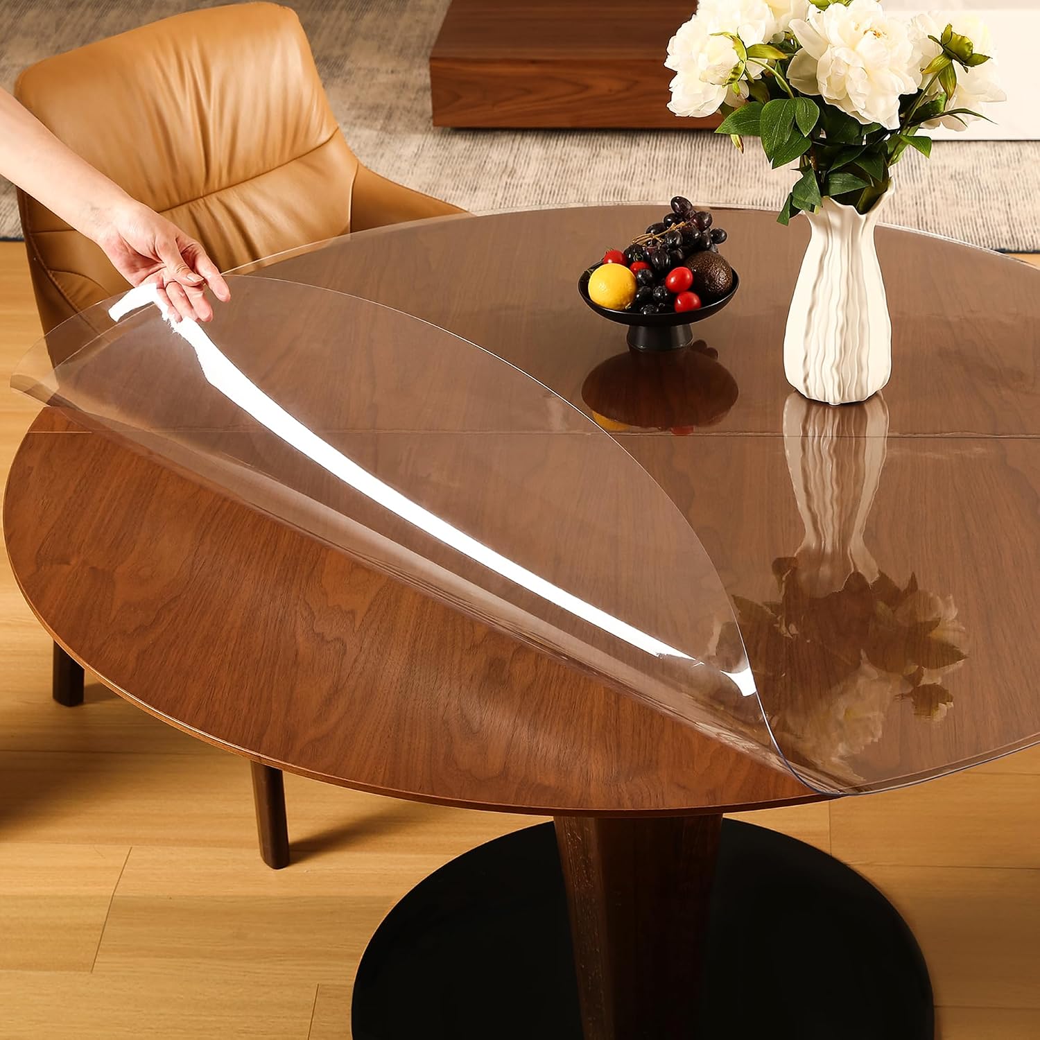 ETECHMART Clear Round Table Cover Protector 42'', 2.0mm Plastic Desk Mat | Waterproof , Non-Slip , Heat-Resistant, Anti-Scratch , Transparent PVC Table Pad for Dining Table Kitchen Office Desk Dresser