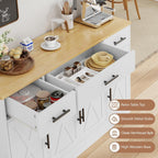 Shintenchi Buffet Cabinet with Storage,53.4" Large Kitchen Storage Cabinet with 3 Drawers and 4 Doors,Wood Farmhouse Buffet Sideboard with Adjustable Shelf for Kitchen Living Room, White