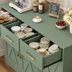 HOSTACK Modern Farmhouse Buffet Sideboard Cabinet, Barn Doors Storage Cabinet with Drawers and Shelves, Wood Coffee Bar with Storage for Dining Room, Kitchen, Living Room, Green