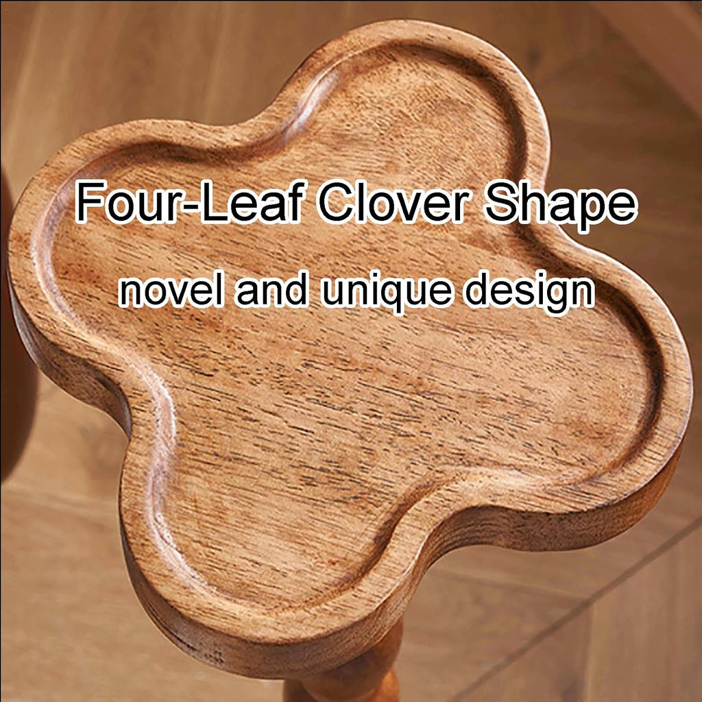 Four Leaf-Shaped Wooden End Table, Coffee Tables with Solid Wood Leg, Small Pedestal Side Table for Small Spaces and Cocktail Use, for Living Room, Bar, Bathroom