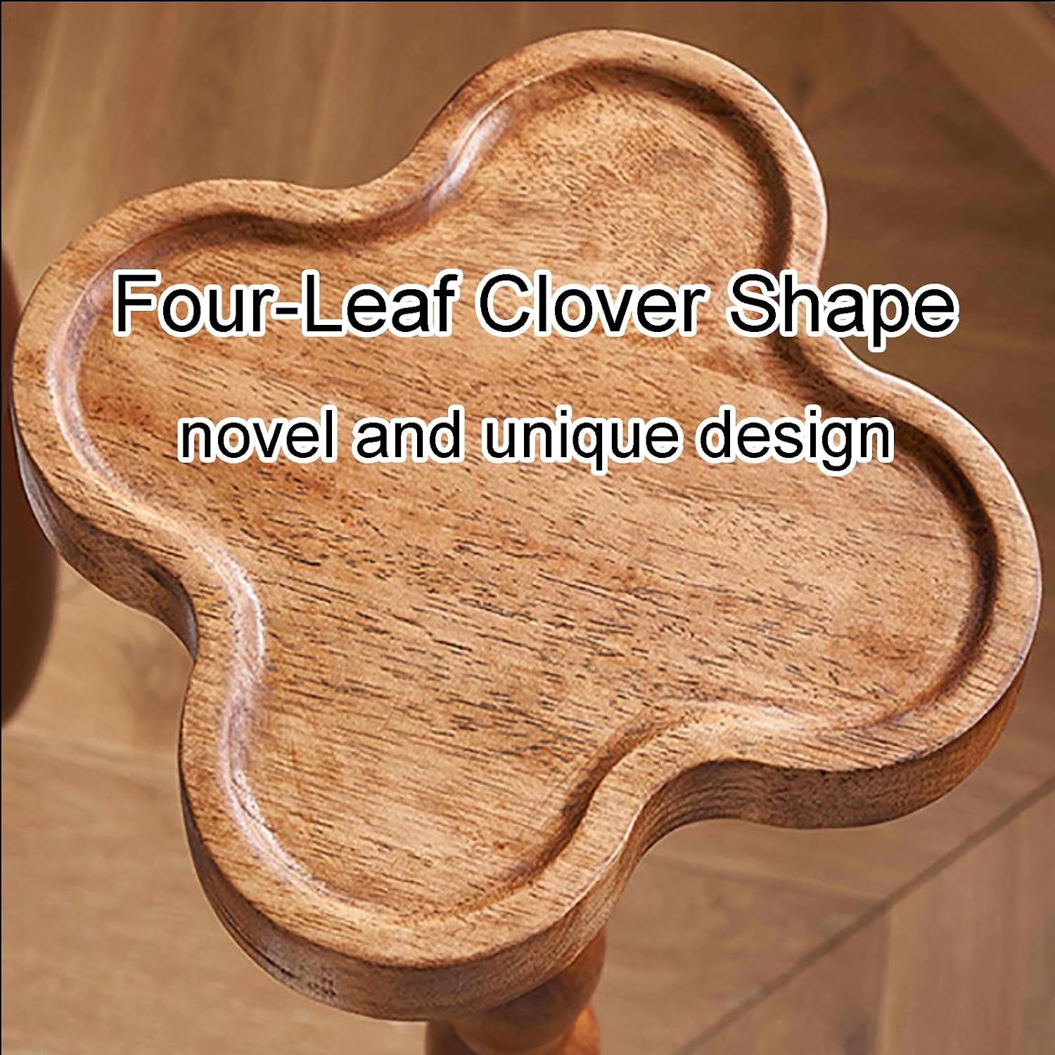 Four Leaf-Shaped Wooden End Table, Coffee Tables with Solid Wood Leg, Small Pedestal Side Table for Small Spaces and Cocktail Use, for Living Room, Bar, Bathroom
