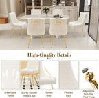 adochr Velvet Dining Chairs Set of 4, Modern Upholstered Kitchen Chair with Pull Handle & Pleated Back, Mid Century Accent Chair with Gold Metal Legs for Vanity,Dining,Kitchen,Living Room, Beige