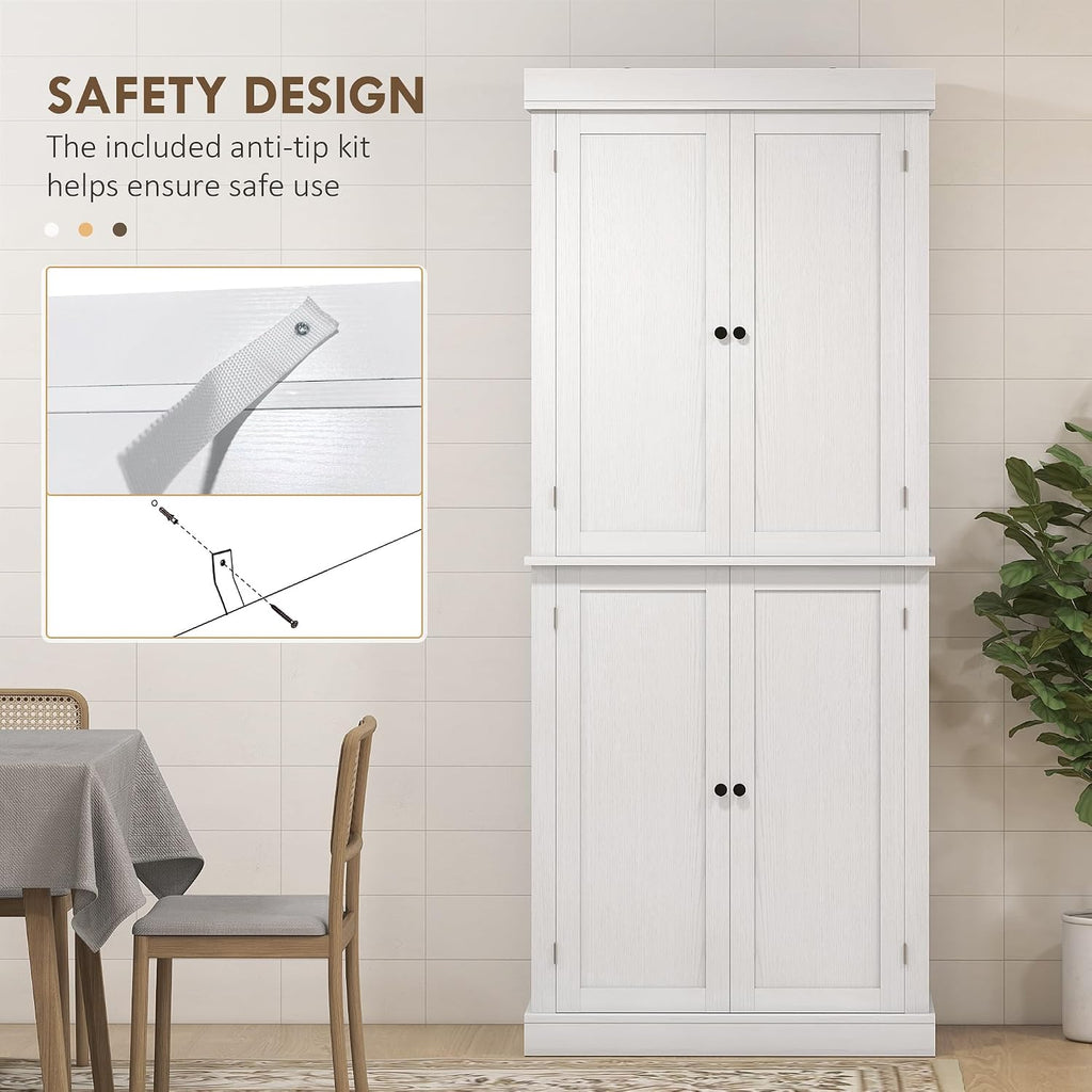 72" Tall Kitchen Pantry Storage Cabinet, 4-Door Freestanding Buffet with 2 Adjustable Shelves, Utility Cupboard Large Sideboard for Kitchen, Dining Room, White