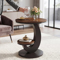 Tribesigns Round End Table with 2-Tier Shelf Storage,C Shaped Wood Side Table for Couch with Metal Frame,Modern Nightstand Accent Table for Living Room,Bedroom,Small Space (Brown)