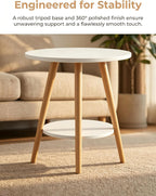 Round Side Table 2-Tier Wood Coffee Table Night Stand with Stable Triangle Legs for Living Room, Bedroom, Couch, Bedside