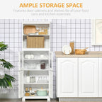 63" Small Buffet with Hutch, 4-Door Kitchen Pantry, Freestanding Storage Cabinet with Adjustable Shelf for Dining Room, Living Room, White,11.75 * 23.5 * 63.75