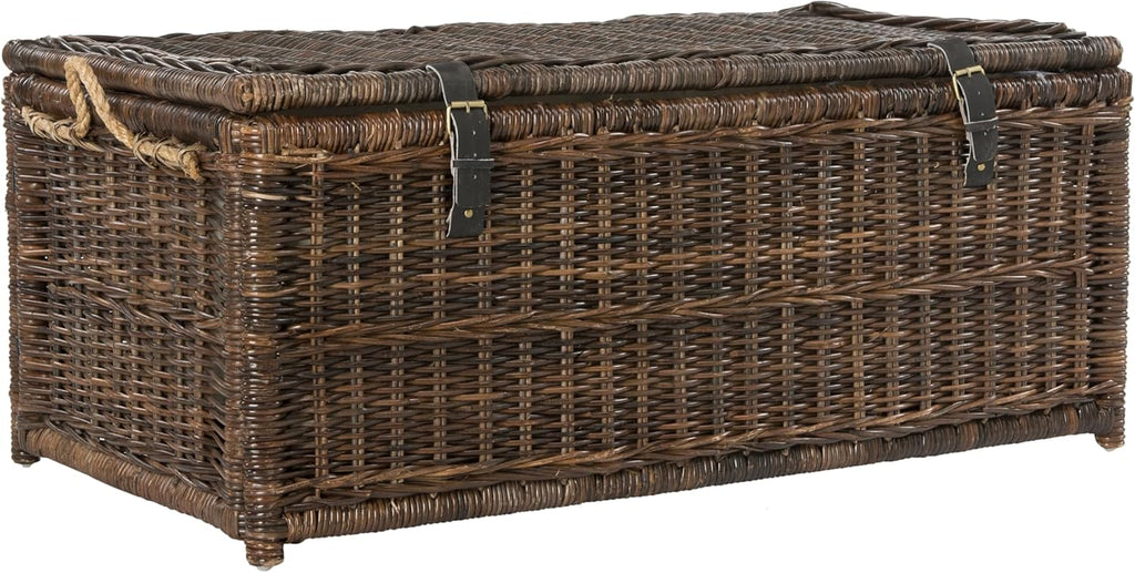 happimess HPM9000B Caden 46" Wicker Storage Trunk, Collapsible for flat storage, Rattan-Sarang Buaya, Coastal for Office, Dorm Room-LivingRoom, Bedroom, Dining Room, Brown