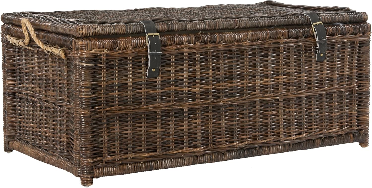 happimess HPM9000B Caden 46" Wicker Storage Trunk, Collapsible for flat storage, Rattan-Sarang Buaya, Coastal for Office, Dorm Room-LivingRoom, Bedroom, Dining Room, Brown