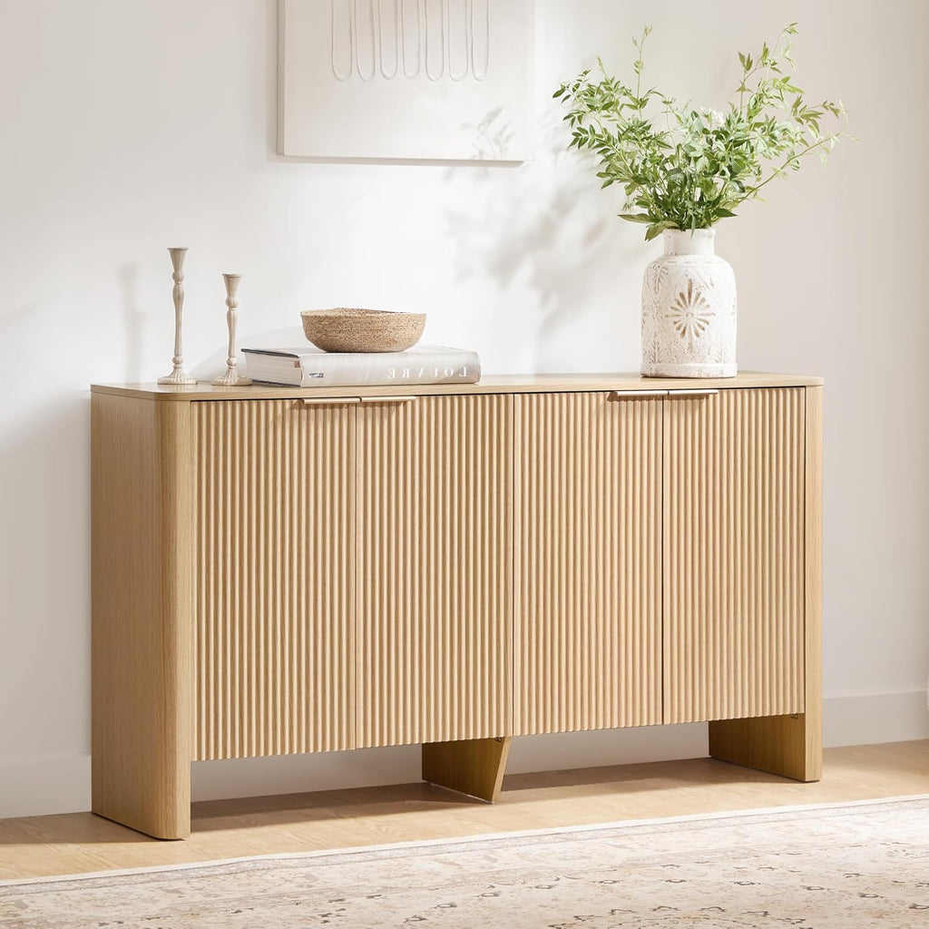 CHITA 61" Sideboard Buffet Cabinet with Storage, Living Room Accent Cabinet with Doors and Adjustable Shelves, for Bar, Kitchen, Oak