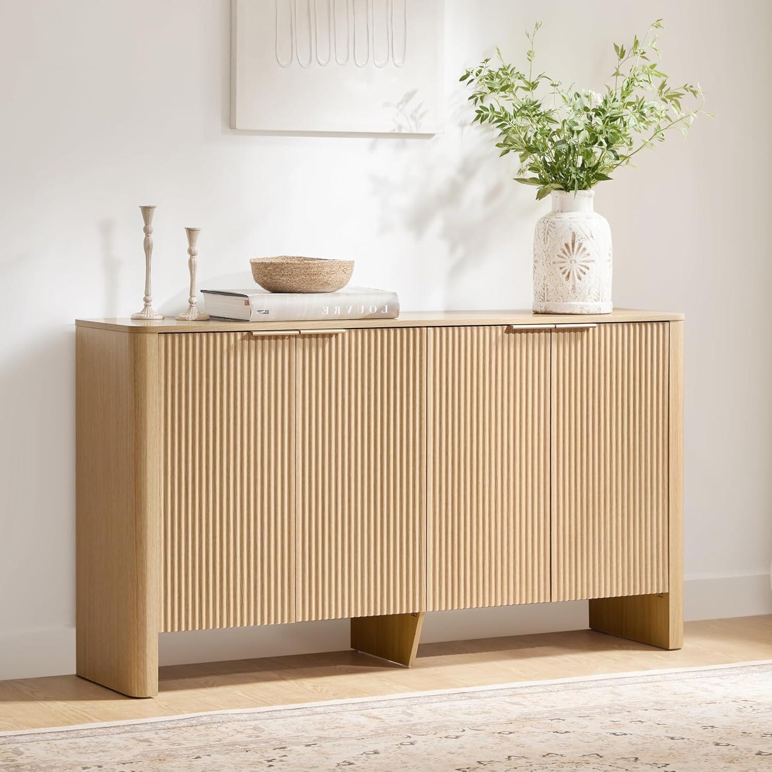 CHITA 61" Sideboard Buffet Cabinet with Storage, Living Room Accent Cabinet with Doors and Adjustable Shelves, for Bar, Kitchen, Oak