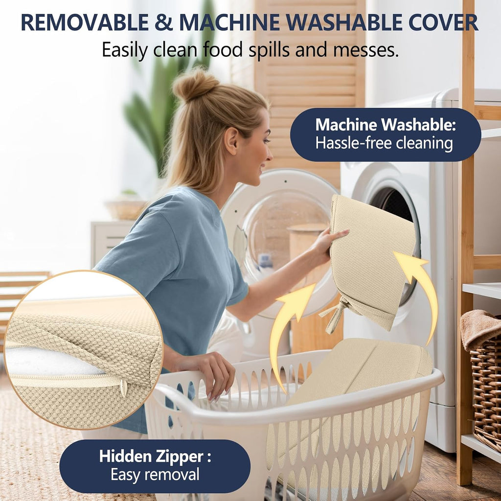 2.5" ThickChair Cushions for Dining Chairs Set of 4, D-Shaped Seat Cushions with Removable Washable Cover and Ties, Non-Slip Chair Pads for Kitchen, Indoor Dining Room, Patio Chairs (Beige)