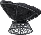 OSP Home Furnishings Wicker Papasan Chair with 360-Degree Swivel, Grey Frame with Black Cushion