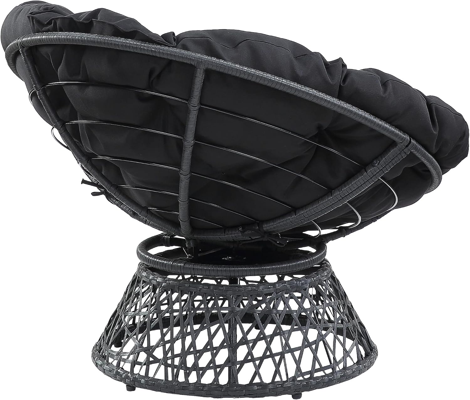 OSP Home Furnishings Wicker Papasan Chair with 360-Degree Swivel, Grey Frame with Black Cushion