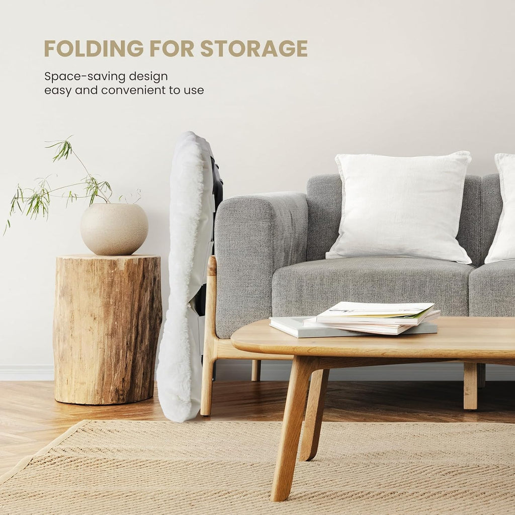 Comfy Saucer Chair, Faux Fur Disc Chair Foldable, Lounge Lazy Chairs for Living Room Bedroom Dorm, Reading Chair for Kids Adults Girls Teens, White