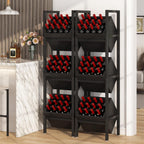 Tribesigns Wine Rack Freestanding Floor, 3 Tier Wooden Wine Storage Stand, Wobble-Free Wine Holder Display Shelf Liquor Bottle Organizer for Kitchen, Cellar (Black)