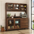74.8" Tall Farmhouse Pantry Storage Cabinet, Large Kitchen Hutch Cabinet with Microwave Shelf, Farmhouse Kitchen Pantries Cupboard with 4 Doors, 4 Drawers for Living Room, Kitchen Dining Room, Walnut