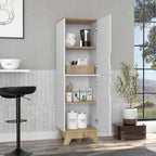 Pamplona Microwave Tall Cabinet with Double Doors - Light Oak & White Combo