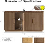 WIN2WIN 63" Fluted Sideboard Buffet Cabinet with Storage, Mid Century Modern Credenza with Faux Marble Top, Curved Corners, Wood Media TV Console Accent Cabinet for Living Room Kitchen Hallway, Walnut
