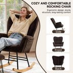 KEEZY Nursery Rocking Chair with Footrest,Teddy Upholstered Glider Rocker Rocking Accent Chair Padded Seat with High Backrest Armchair Comfy Side Chair for Living Room Bedroom (Teddy)