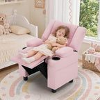 Korser Kids Recliner Chair, Toddler Recliners with Adjustable Push Back Design, Kids Recliner Sofa with Cup Holder, Footrest & Side Pockets for Boys Girls Room. (Pink, 110 lbs Capacity)