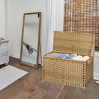 Wicker Storage Trunk, Large Storage Basket with Lid,Rural Natural | Handwoven Wicker Chest with Stay-Open Lid, 30 x 17 x 18 in, 160L（42.3 Gallon）Metal Frame, Easy to Assemble, Supports 200lb