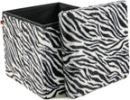 Luxe L 100% Faux Fur Go-Poufs Knock-Down Medium Cube Storage Ottoman, 15"x15"x15", Zebra Black/White, Sleek Seating, Footrest Organizer For Living Room Bedroom Nursery, Easy Setup Modern Compact Piece