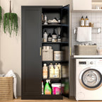 Kitchen Pantry Cabinet, 71”H Metal Storage Cabinet with Doors and 4 Adjustable Shelves, Black Pantry Cabinets for Kitchen, Living Room, Dining Room and Bathroom