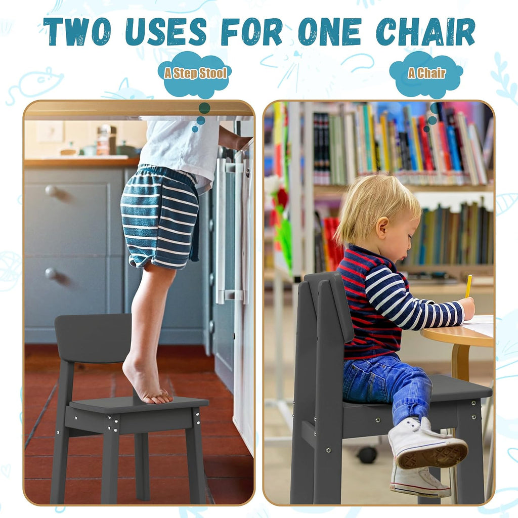 Costaelm Outdoor Kids Dining Chair Set of 2,Step Stool Toddler Chair, Gray