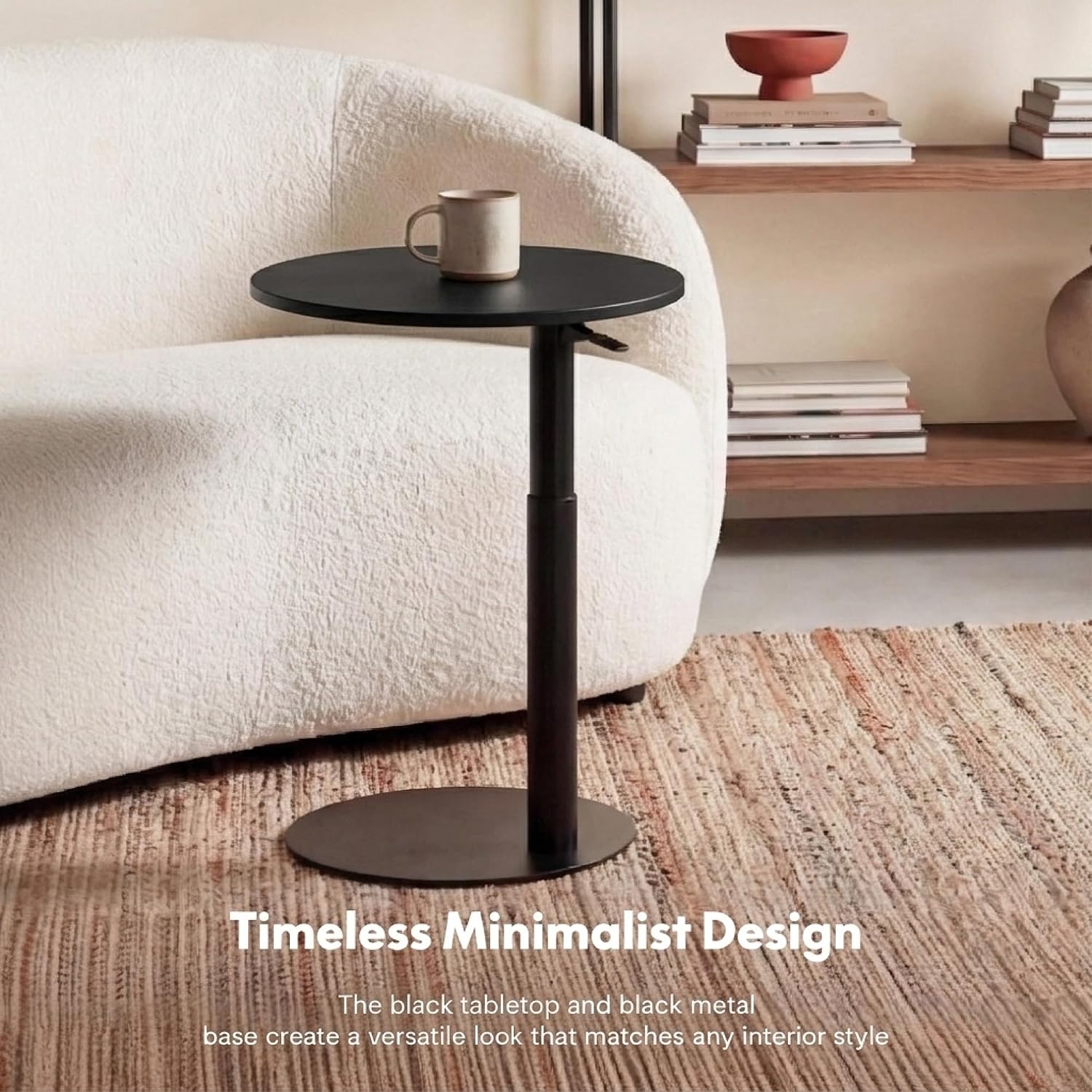 FLEXISPOT Adjustable Side Table, Round End Table for Couch & Bed, Stable & Space-Saving Bed Side Table with Effortless One-Hand Height Adjustment, Low-Profile Steel Base, Perfect for Small Spaces
