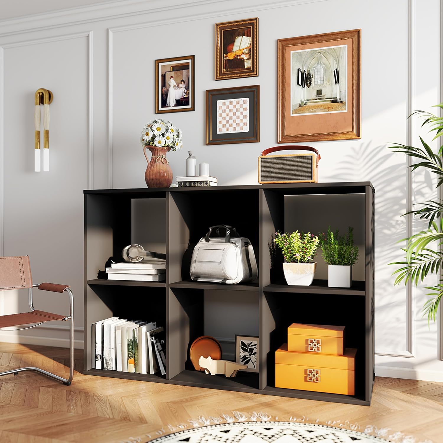 HealSmart 8 Cube Storage Organizer, 4 Tier Stackable Bookshelf, Open Cube Bookshelf with 4 Removable Back Panels, Suitable for Living Room, Bedroom, Home Office, 47.7" L X 11.6" W X 24" H, Black