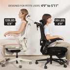 CabLady S2 Petite Office Chair for Women & Small Frames - 330lb Capacity, 4D Adjustable Lumbar/Headrest, Flip-Up Arms & Footrest, Ergonomic Desk Chair