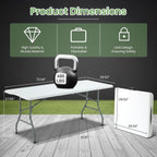 Folding Table 6FT Portable Heavy Duty Plastic Table with Carrying Handle Fold-in-Half Utility Foldable Tables for Parties Wedding Events Dining Indoor Outdoor Picnic (White)