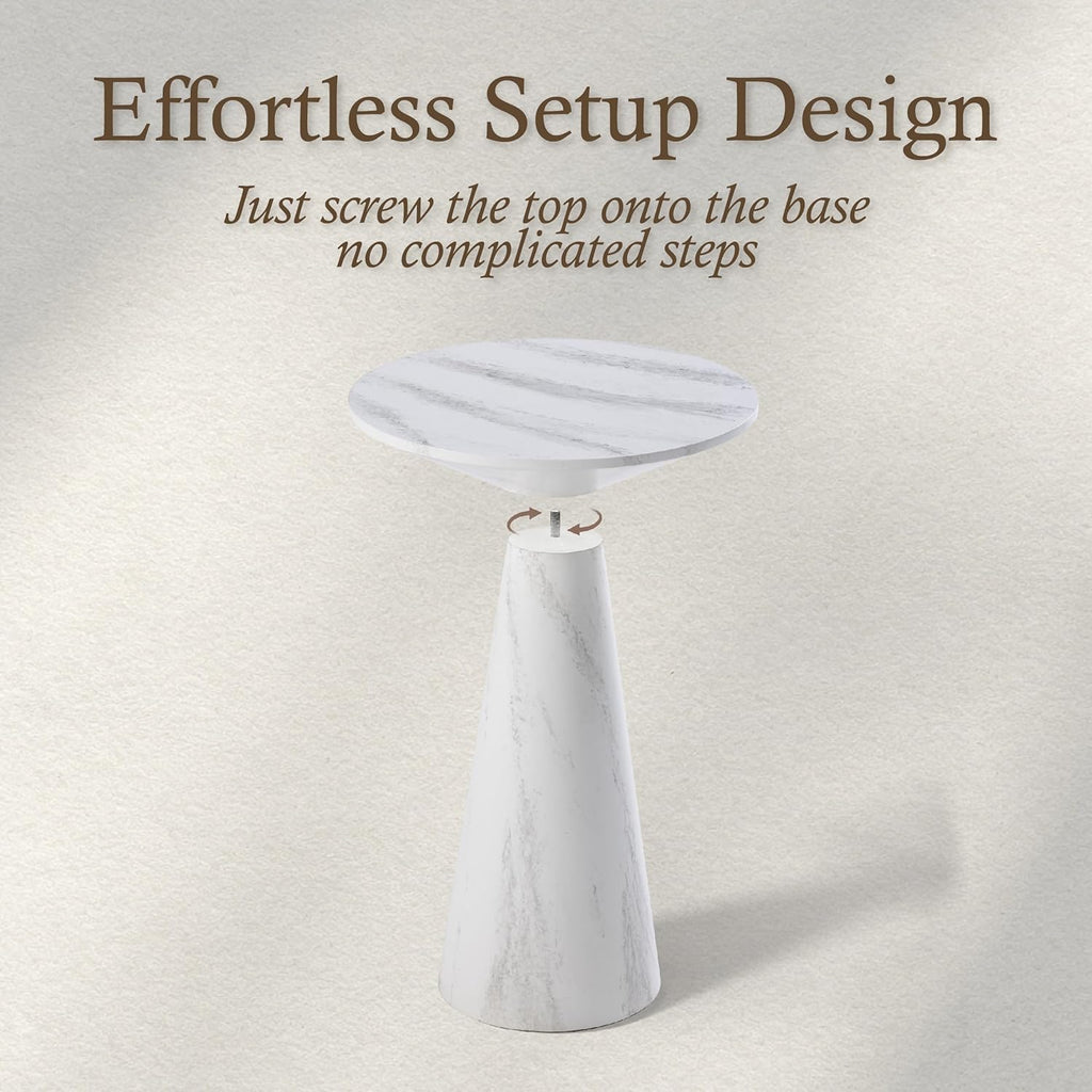 COZAYH Modern Pedestal End Table Round Wood Martini Table, Plant Stand Drink Table for Small Spaces, White Marble Colour