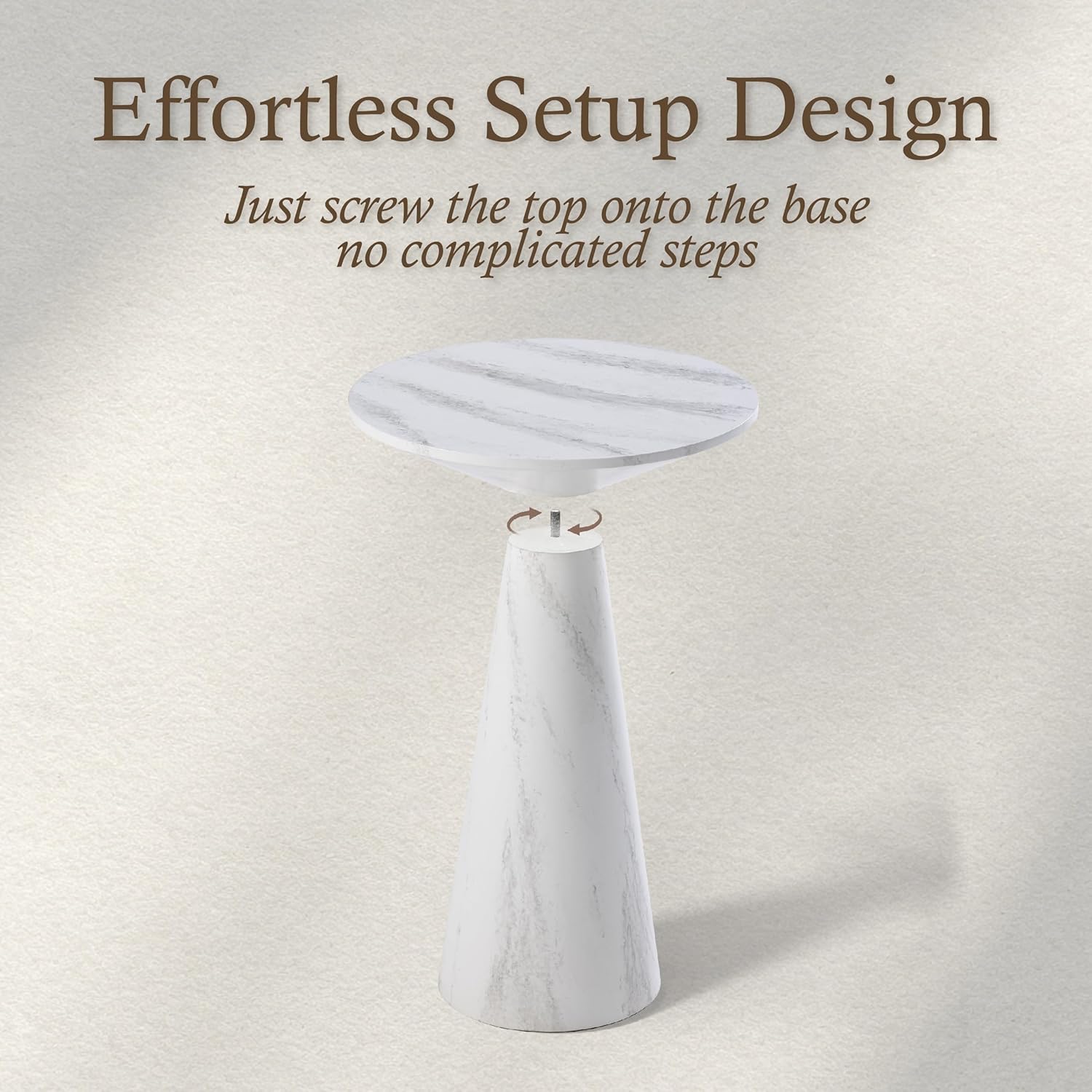 COZAYH Modern Pedestal End Table Round Wood Martini Table, Plant Stand Drink Table for Small Spaces, White Marble Colour