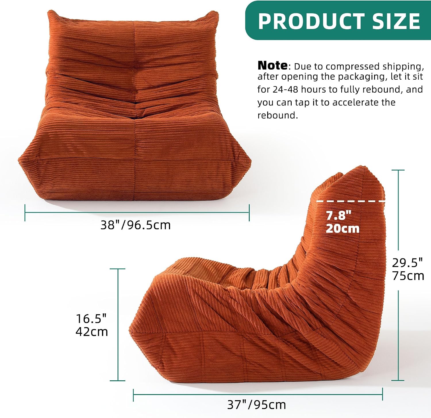 YITAHOME Bean Bag Chairs for Adults | Giant Lazy Floor Sofa with Memory Foam, Comfy Cordury Fireside Chair Beanbags for Living Room Apartment Dorm Office, Brown