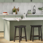 Amazon Basics Solid Wood Saddle-Seat Counter Height Bar Stools for Kitchen Island with Footrest, 24-Inch Height, Black, Set of 2