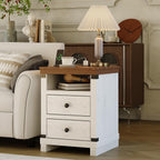 Garvee Farmhouse Nightstand with Charging Station, Set of 2 Modern Bedside End Table with 2 Drawers, USB Ports & Outlets, White Accent Table for Bedroom & Living Room, 18.11" w