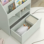 Bookcase Multi Shelf Rack Organizer with Storage Drawer for Books, Playroom, Pale Green
