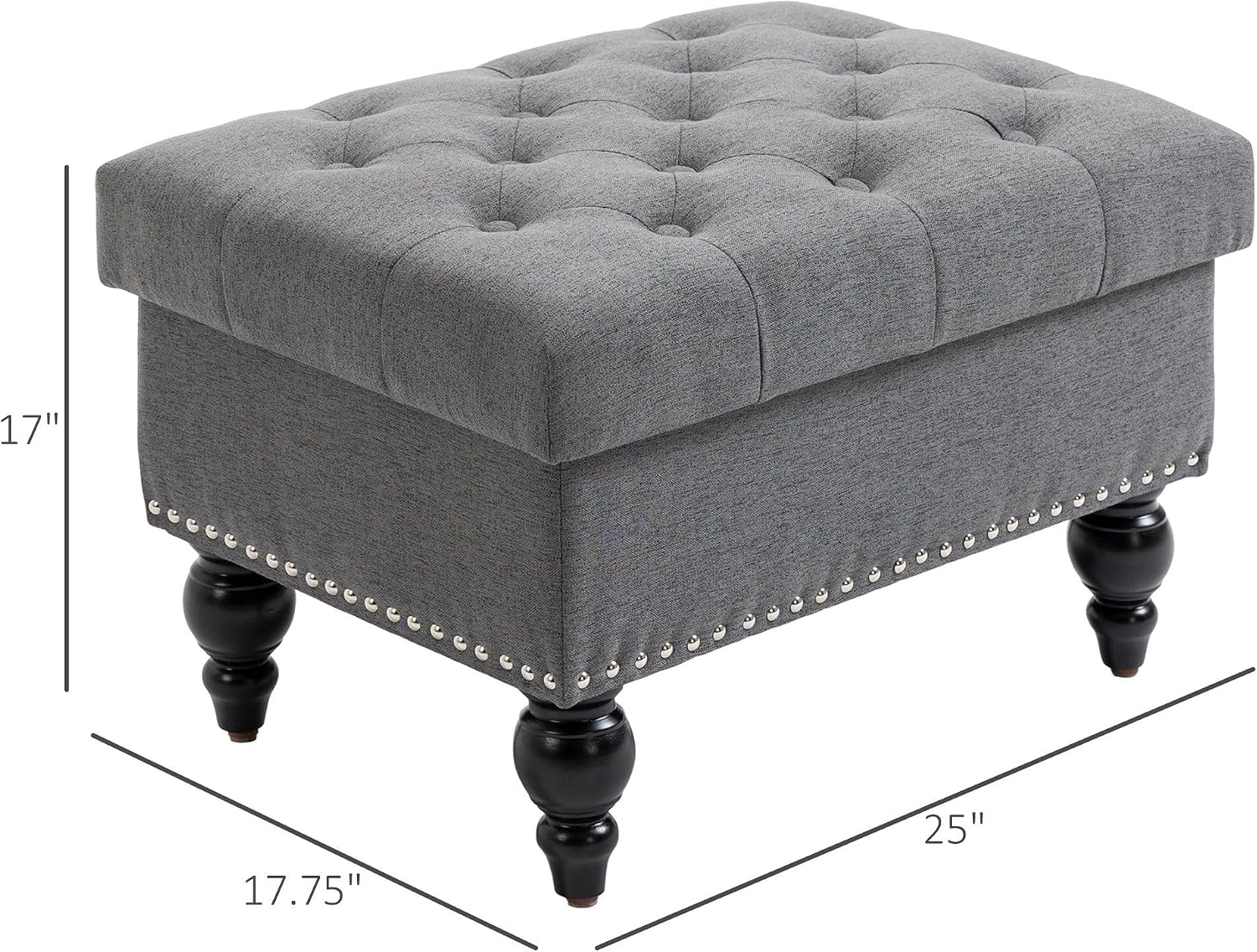 Gray Storage Ottoman with Removable Lid and Tufted Button Top