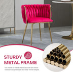 Baysitone 51" Modern Glass Dining Table with 4 Hot Pink Velvet Dining Chairs, Gold Metal Legs - Stylish 5-Piece Dining Set for Home