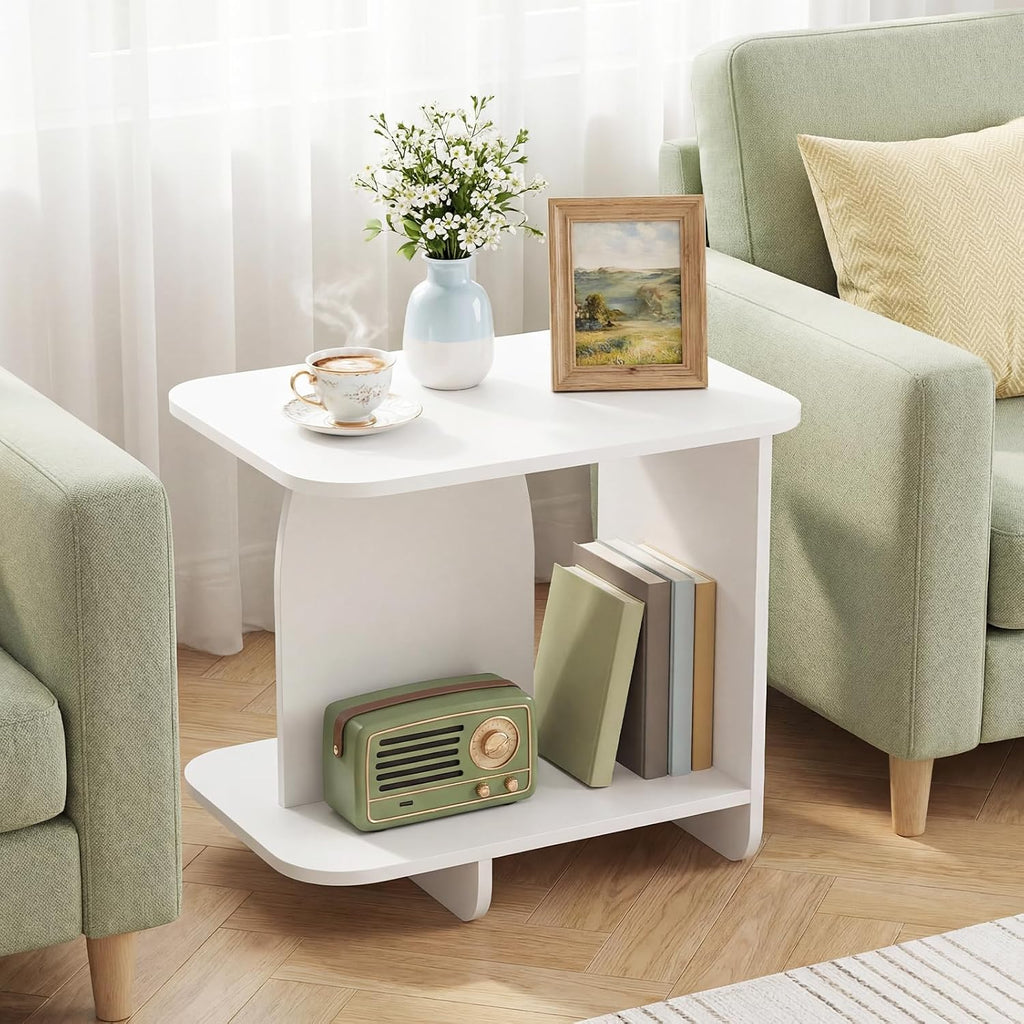 Giantex 2-Tier End Table, Modern Sofa Side Table with Open Storage Shelf, Wooden Bedside Night Stand for Bedroom Living Room Study Small Spaces, Easy Assembly, White (1)