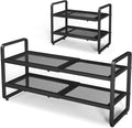 SNTD Shoe Rack - Expandable Shoe Organizer for Closet, Adjustable Metal Shoe Shelf Storage, Stackable Long Shoe Stand Holder for Garage, Entryway, Door Entrance (Black, 2-Tier)