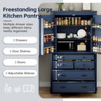 Polibi Large Freestanding Kitchen Pantry, 43.3"x20"x77.3" Tall Storage Cabinet with 5 Drawers, 2 Adjustable Shelves & 6 Door Shelves, Vintage Blue Cupboard for Organization
