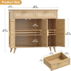 Akxomel Rattan Sideboard Buffet Cabinet with Storage, 35.4" W Buffet Cabinet with 2 Drawers and 3 Doors, Sideboard Storage Cabinet with Adjustable Shelves for Kitchen, Living Room, Natural Oak