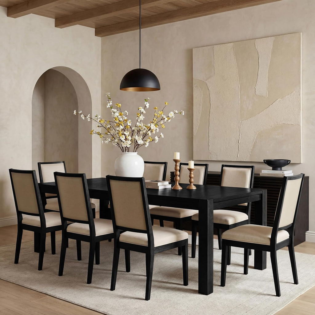 9-Piece Expandable Dining Table Set, 60"-80" Modern Wood Table with 8 Upholstered Chairs, Large Rectangular Extension Set for Dining Room, Conference & Entertaining, Black