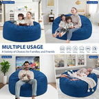 3FT Bean Bag Chair, Comfy Bean Bag Chairs with Memory Foam Filled, Fluffy Beanbag Sofa with Dutch Velvet Cover, Round BeanBag Chairs for Living Room, Playroom - Blue