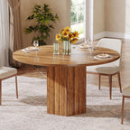 Tribesigns Wood Round Dining Kitchen Table for Dining Room, 47 inch Dinner Table 4-6 People with Heavy Duty Pedestal Base Circle Tabletop for Kitchen Living Room, Brown