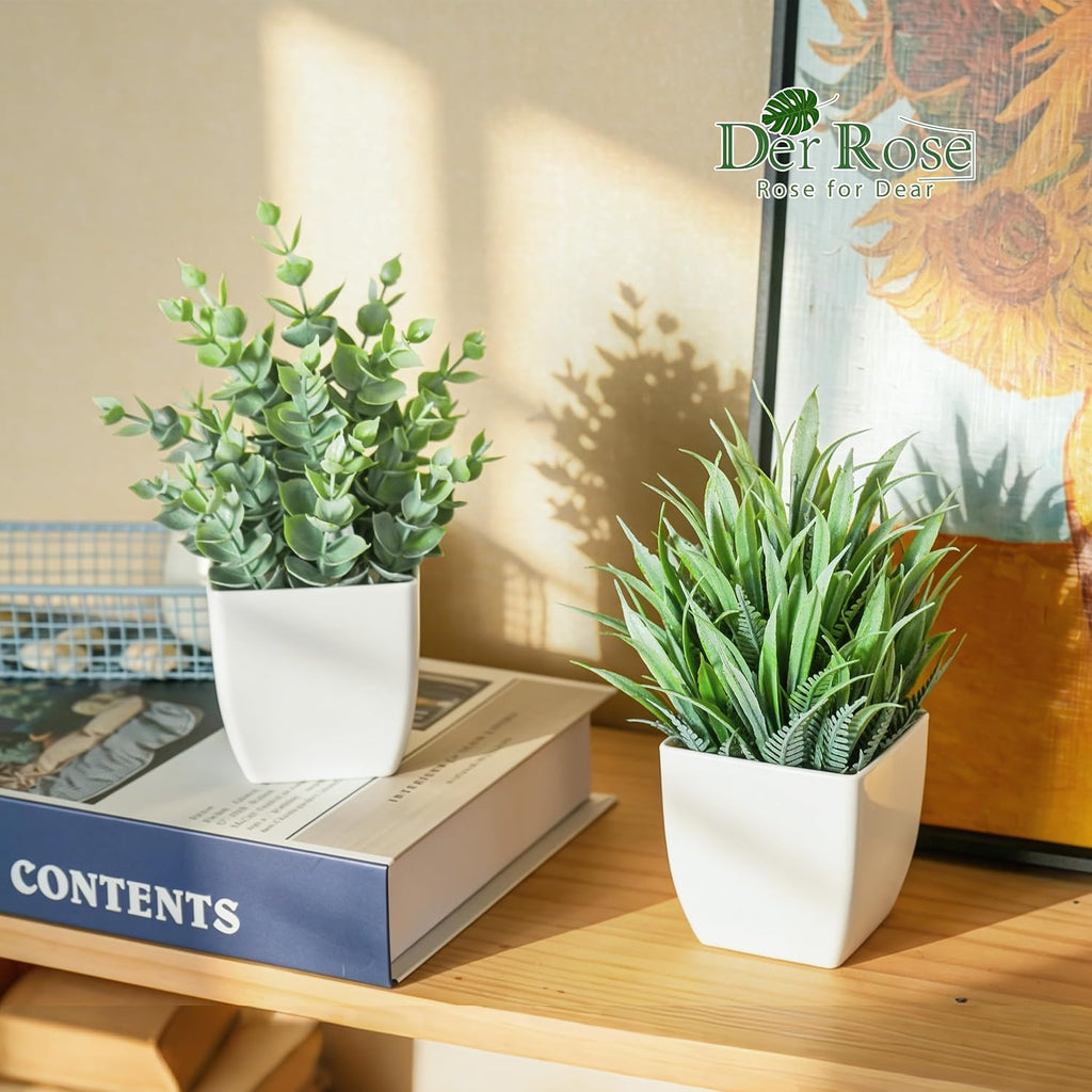 Der Rose 2 Pack Small Fake Plants Mini Artificial Potted Plants for Table Desk Home Laundry Room Bathroom Office Decor