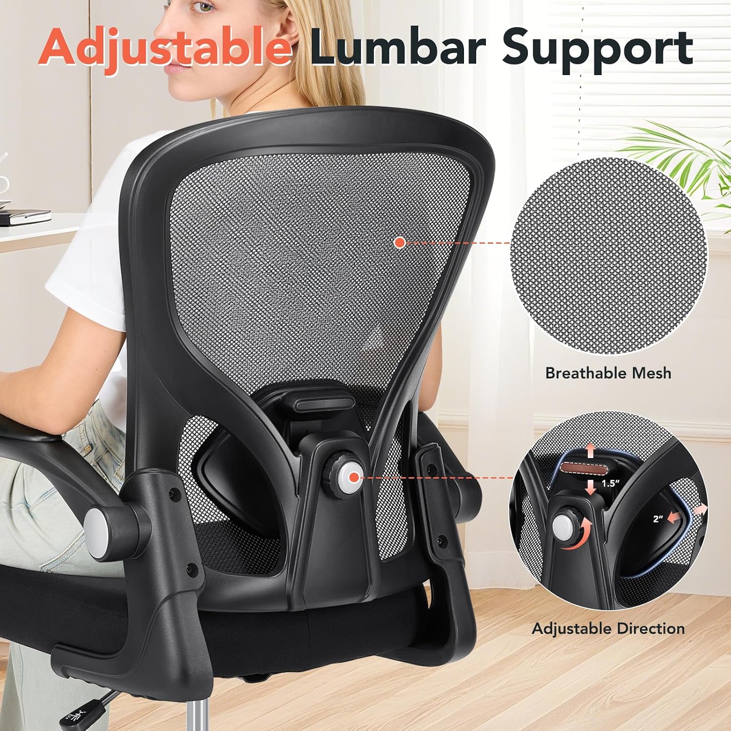 Drafting Chair, Tall Office Chair for Standing Desk, Mesh High Desk Chair with Flip-Up Armrests, Ergonomic Office Chair with Lumbar Support, Adjustable Footrest Ring Studio Chair, Black