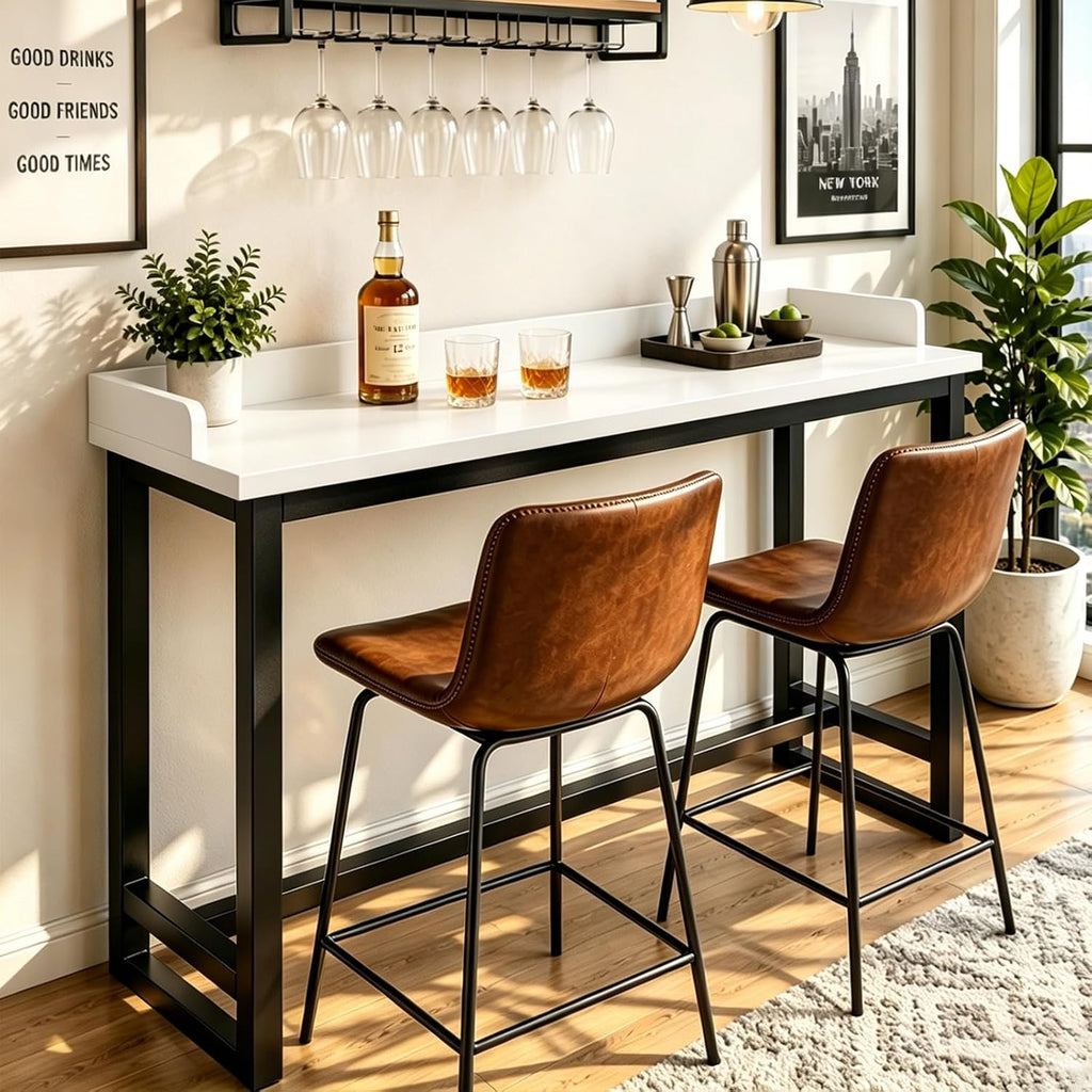 Long Bar Table, 1" Thick Wooden Narrow Pub Height Table with Storage, Farmhouse Counter High Table for Cafe Living Room Bistro White(Single Layer-Guard) 39.5×11.9×41"